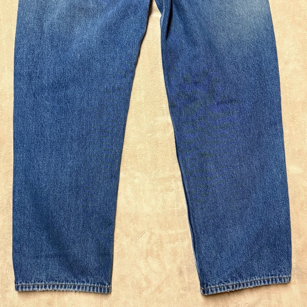 Men's Eddie Bauer Straight Jeans 38x32 Blue with Red Plaid Lining